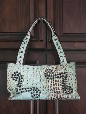 Mint Green Croc-Embossed Studded Shoulder Bag